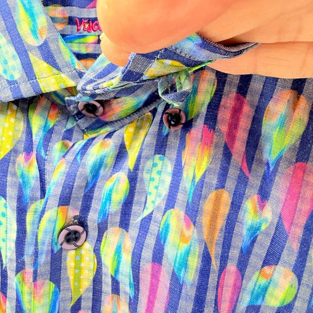 Luchiano Visconti Mens‎ Blue Paisley Print Long Sleeve Button Up Shirt Lg